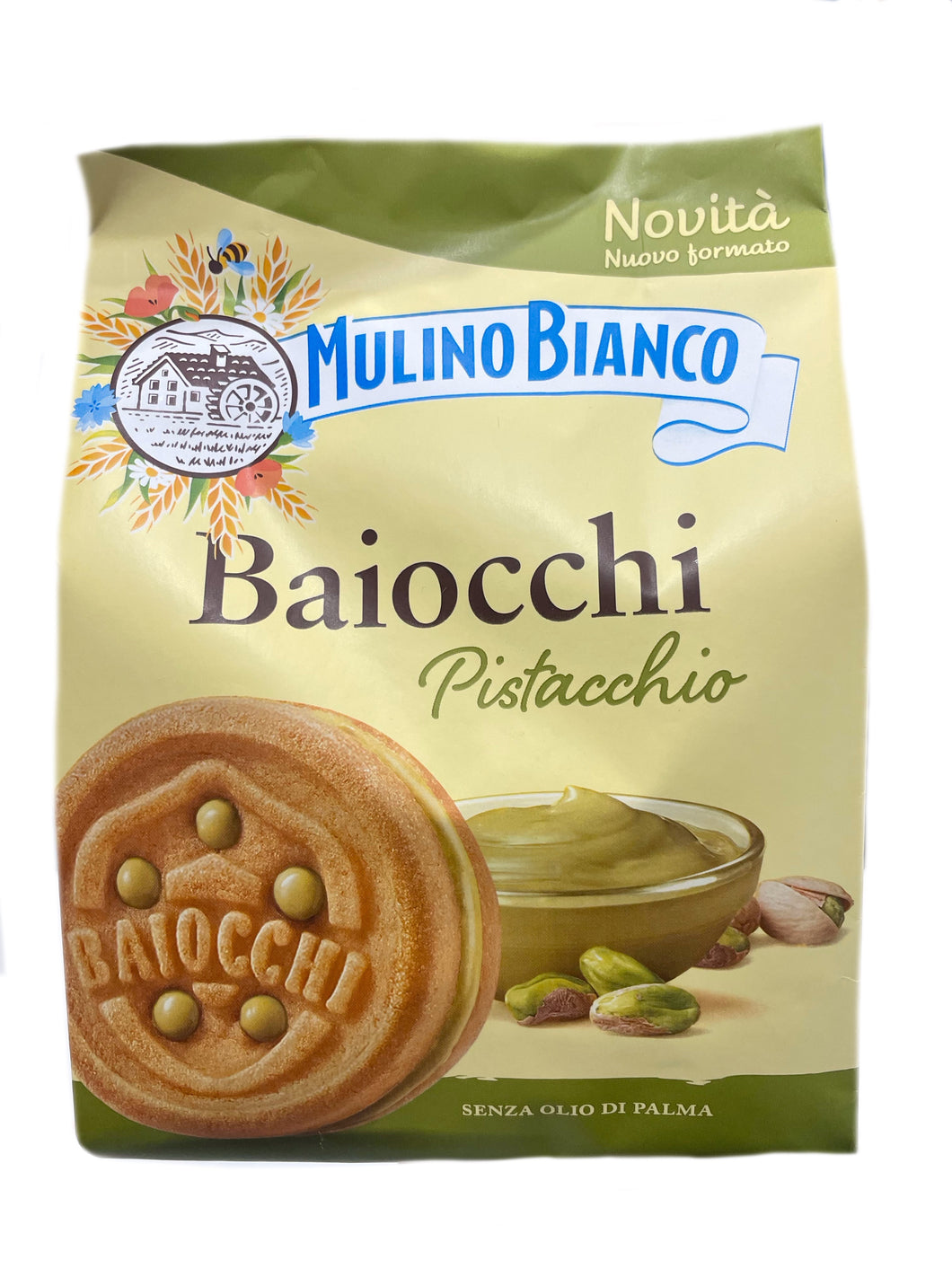 Baiocchi Pistacchio – Mulino Bianco -  kleiner, runder Keks mit Pistaziencreme füllung